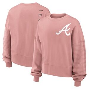 Women's Atlanta Braves Nike Pink Oversized Cropped Pullover Sweatshirt